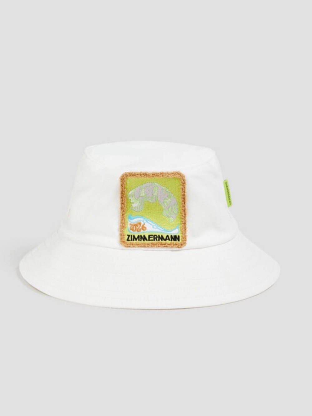 Zimmermann White Bucket Hat with Green Patch- Small